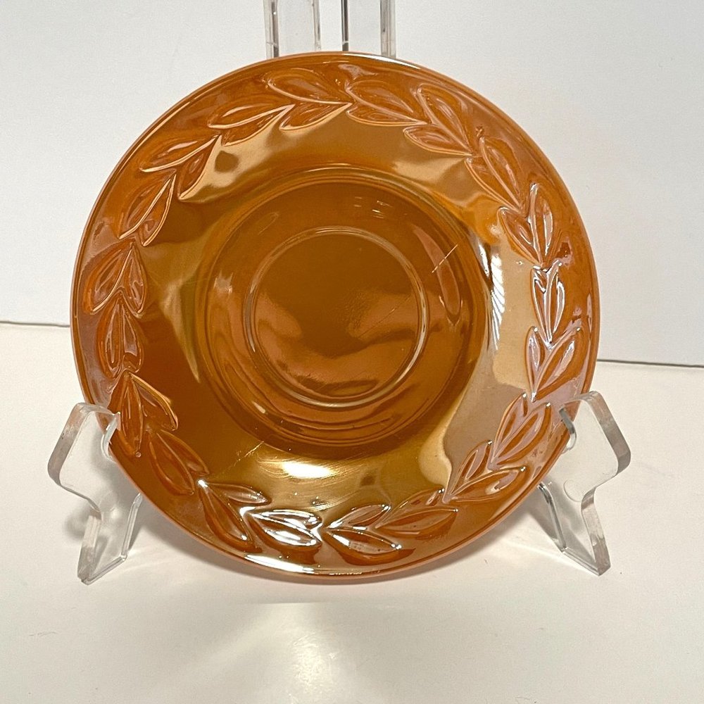 Vintage Fire King Peach Lustre Laurel Leaf Iridescent Cups and Saucers Set of 5 - Picture 11 of 16